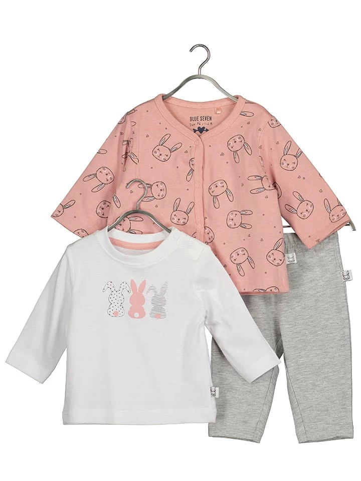 Blue Seven 3-delige Outfit Lichtroze/wit/grijs 1 Blue Seven 3-delige Outfit Lichtroze/wit/grijs