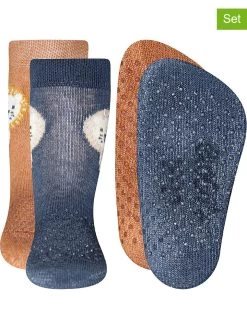 Ewers 2-delige Set: Antislipsokken "Leeuw" Oranje/donkerblauw