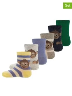 Ewers 6-delige Set: Sokken "Aap" Blauw/geel/groen