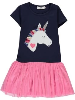 Jurk Donkerblauw/lichtroze