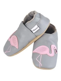 Leren Kruipschoentjes "Flamingo" Grijs -Babyproduct winkel kindsgut leren kruipschoentjes flamingo grijs 2