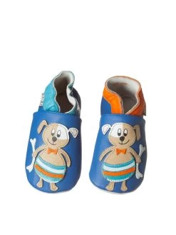 Leren Kruipschoenen "Honden Aan Zee" Beige/blauw