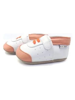 Leren Kruipschoenen Oranje/wit -Babyproduct winkel lait et miel leren kruipschoenen oranje wit 4