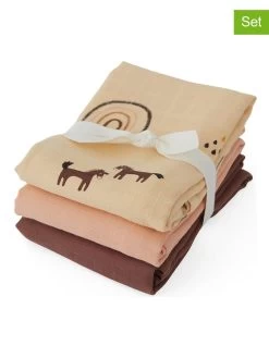 3-delige Set: Spuugdoeken "Panda" Crème/lichtroze/oudroze - (B)70 X (H)70 Cm