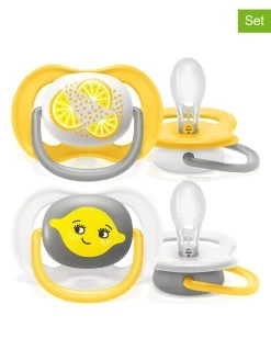 PHILIPS AVENT 2-delige Set: Fopspenen "Ultra Air Happy" Geel/grijs - Gr. 2 - 2x 2 Stuks