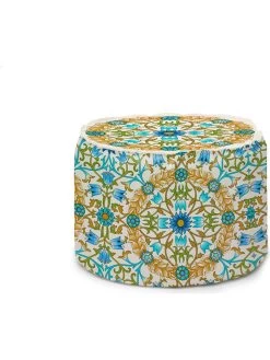 Poef "Antique Tile" Wit/meerkleurig - (H)50 Cm X Ø 45 Cm