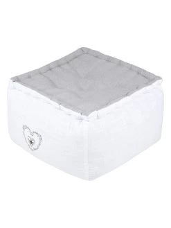Poef "Pauline" Grijs/wit - (B)40 X (H)30 X (D)40 Cm -Babyproduct winkel stof france poef pauline grijs wit b 40 x h 30 x d 40 cm 2