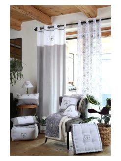 Poef "Pauline" Grijs/wit - (B)40 X (H)30 X (D)40 Cm -Babyproduct winkel stof france poef pauline grijs wit b 40 x h 30 x d 40 cm 3