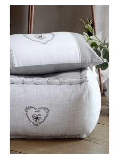 Poef "Pauline" Grijs/wit - (B)40 X (H)30 X (D)40 Cm -Babyproduct winkel stof france poef pauline grijs wit b 40 x h 30 x d 40 cm 4