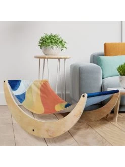 Hangmat Donkerblauw/lichtbruin/naturel - (B)60 X (H)43 X (D)90 Cm -Babyproduct winkel woody kids hangmat donkerblauw lichtbruin naturel b 60 x h 43 x d 90 cm 2